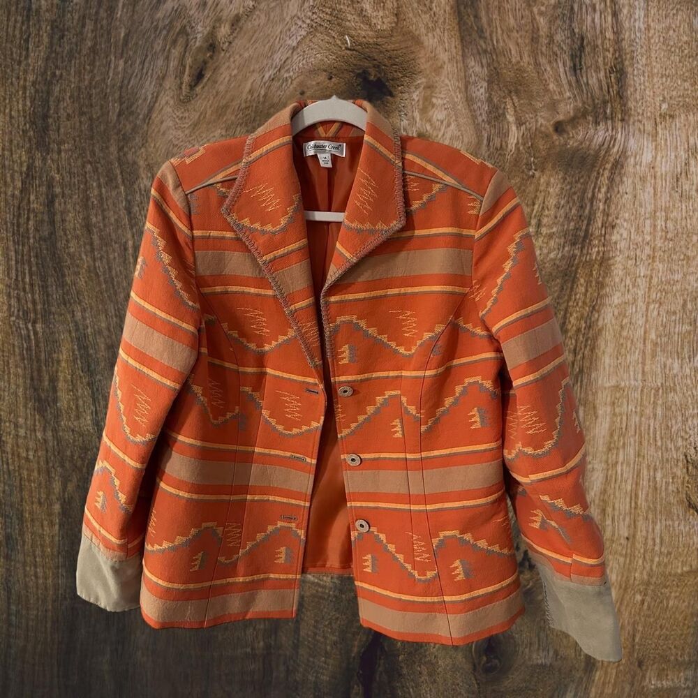 Coldwater Creek Women's Orange Western Style Aztec Jacket Size 14 Boho Indie